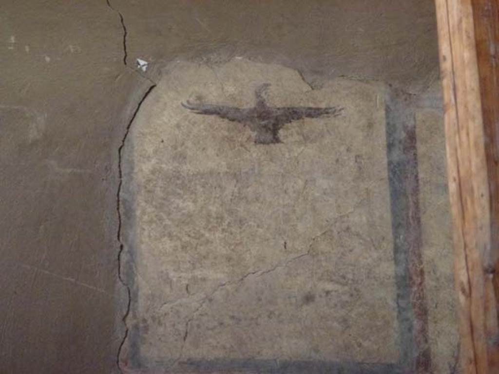 IV.21 Herculaneum, October 2012. Detail of painted bird from upper west wall of atrium. Photo courtesy of Michael Binns.